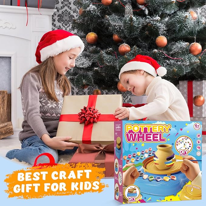 TingingYuli Pottery Wheel for Kids,Complete Pottery Kit and Tools for Beginners,Arts and Crafts Toys for Kids Ages 8-12,Art Supplies Birthday Gifts for Boy Girl Age 6 7 8 9 10 11 12 (Yellow/Blue)