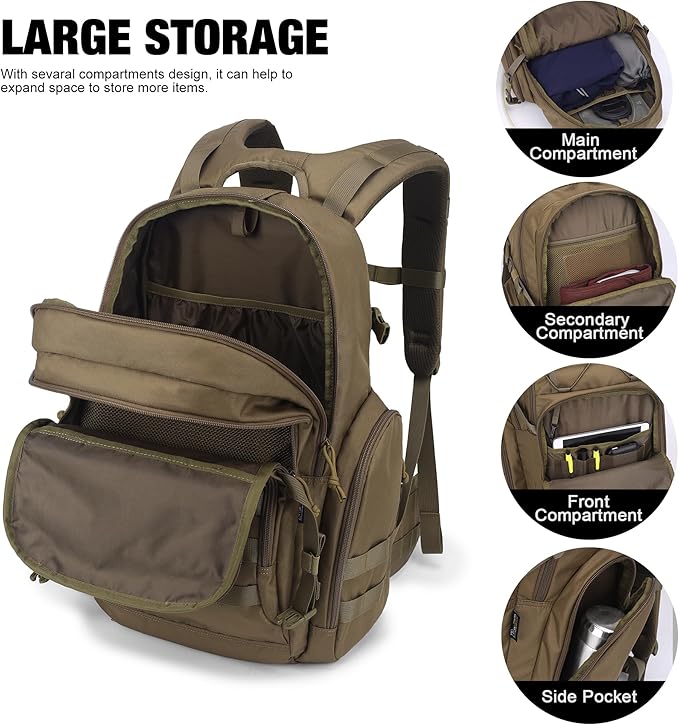 Mardingtop Military Tactical Backpack for Men 40L Molle Rucksack EDC Daypack for Hiking,Travel,Camping, Hunting(With 10Pcs Patches and 3Pcs Buckles)
