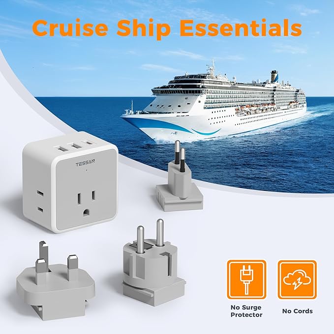 TESSAN European UK Travel Plug Adapter Kit, Universal Detachable Travel Adapter with 3 USB (1 PD 20W) and 3 AC Outlets, Type C G E F Europe Ireland Power Adaptor, US to EU Italy France Greece Spain