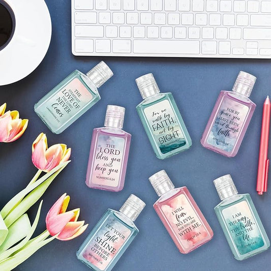 50 Pcs Christian Mini Hand Sanitizer Bulk Bible Verse Hand Sanitizer Religious Inspirational Favors 1fl oz Travel Size Hand Soap Gift for Pastor Church Prayer Christian Party Favors (Watercolor)
