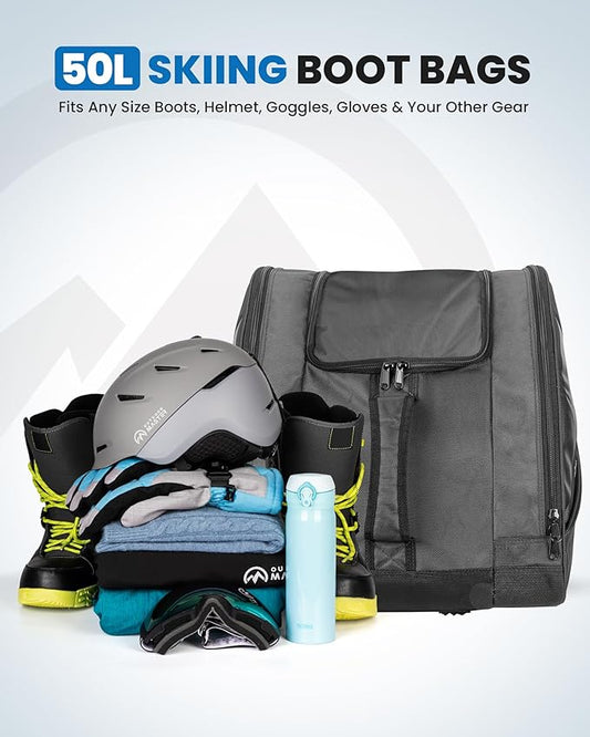 OutdoorMaster Boot Bag - 50L Ski Boots and Snowboard Boots Bag, Excellent for Travel with Waterproof Exterior & Bottom - for Men, Women and Youth