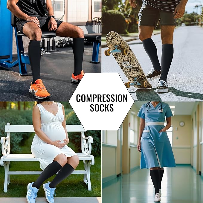 hello momoya Compression Socks for Women Men Circulation Knee High 8 Pairs for Nurses, Running, Travel, Athletic