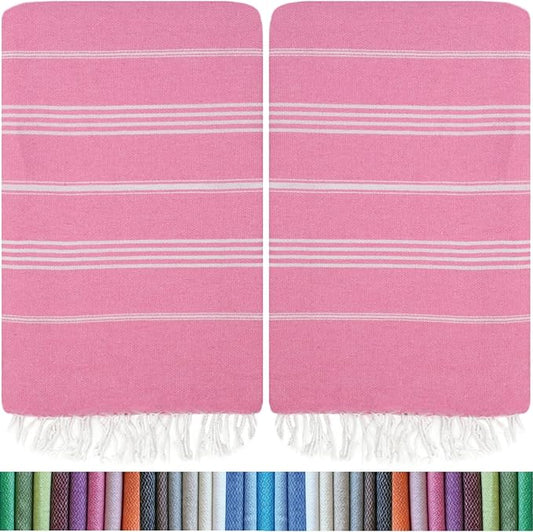 HAVLULAND Oversized Turkish Beach Towel 72โโx40โโ - Set of 12 | 100% Cotton Lightweight Sand Free Quick Dry Pool Towels | Extra Large Bath Towels for Adults Beach Blanket Essentials Case of 12 Pink