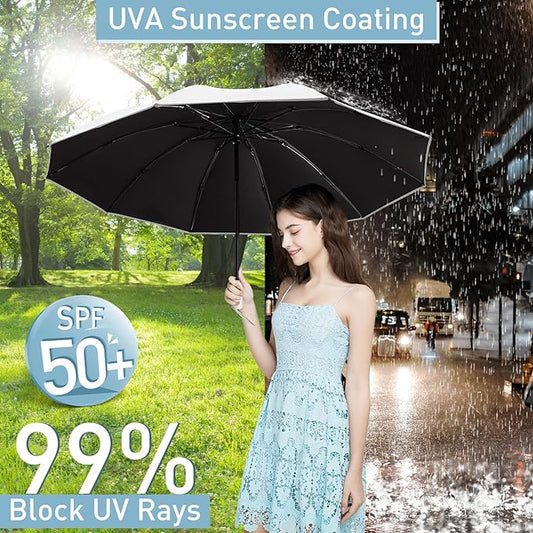 Bodyguard Inverted Umbrella - Large Windproof for Rain & Sun, Compact Reverse With Reflective Stripe, Teflon-Coated for Women Men, Travel Folding With Cover Bag