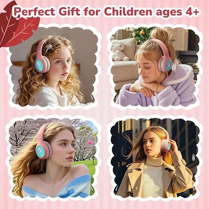 Kids USB C Headphones for School, 2025 Upgrade Safe Listening Wired Over-Ear Headphones with LED Lights, Volume Limiter & Microphone, Foldable Design for iPhone 16, iPad, Tablet