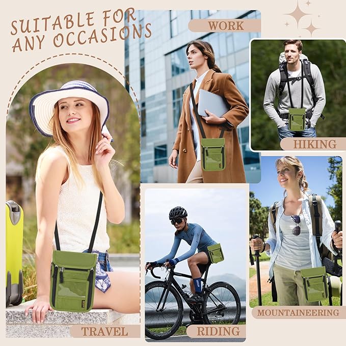 Passport Holder for Travel, Neck Pouch Travel Wallet With RFID Blocking, Waterproof Lightweight Passport Wallet for Women and Men (Green)