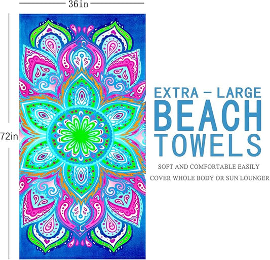 2 Packs Oversized Beach Towel Set Extra Large Big XL Pool Camping Swim Clearance Towels 36x72 Soft Blanket Cruise Essentials Accessories Must Haves Vacation Necessities Adult Blue Flower Purple