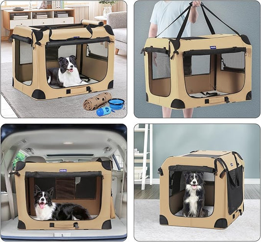 Petprsco Portable Dog Crate - 32"x23"x23" Collapsible Dog Travel Crate for Medium/Large Dogs with Soft Blanket, Foldable Bowl & Poop Bag Dispenser - Indoor & Outdoor Use