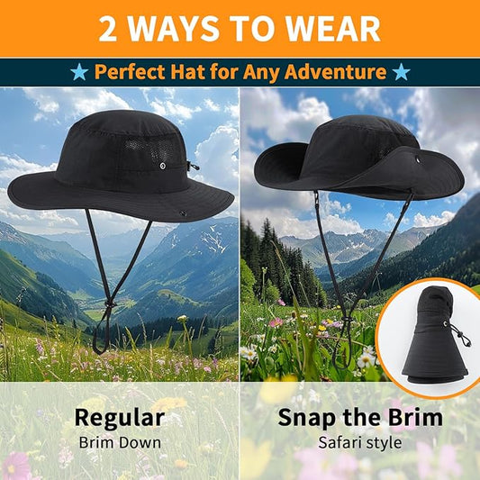 Home Prefer UPF50+ Mens Sun Hat Wide Brim Womens UV Protection Beach Bucket Hat for Fishing Hiking Snap Up Cowboy Hat