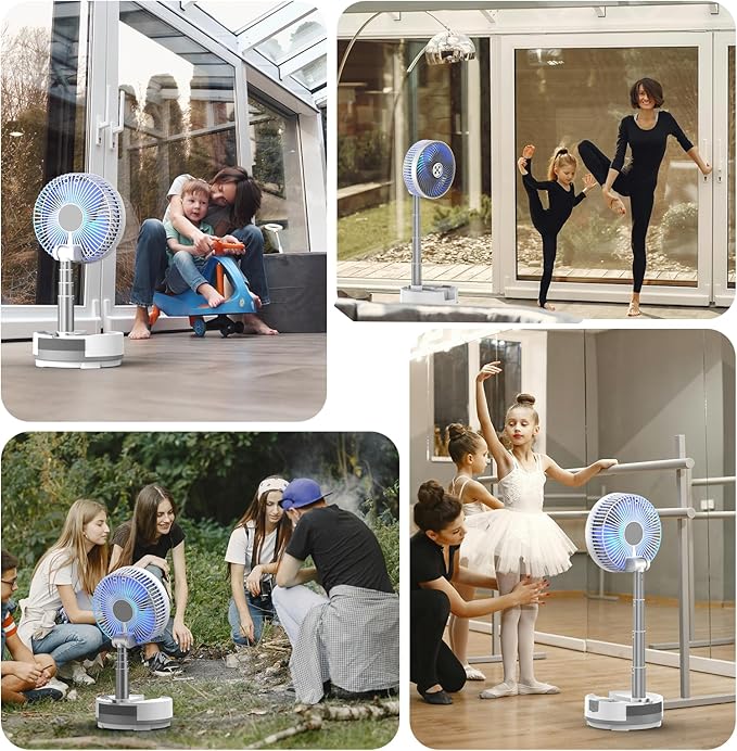 Socool 20000mAh 8" Portable Fan Battery Operated Fans, Oscillating Charging Fan, Remote Control LED Light, 112 Hours Working Portable Foldable Fans for Camping Travel Outdoor