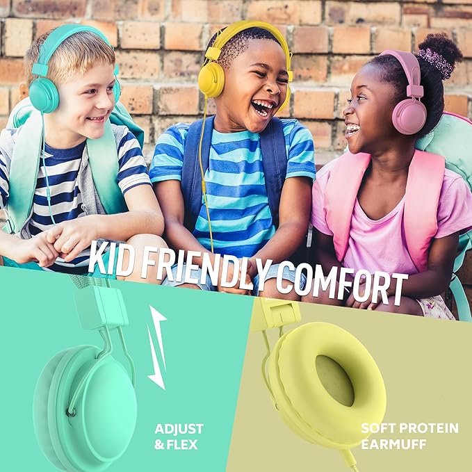 AILIHEN Kids Headphones Wired Bulk 5-Pack for K-12th Grade, School & Classroom, with Microphone, 85dB Volume Limit, Shareable, Foldable, 3.5mm Jack for Chromebook, Computer - Light Color