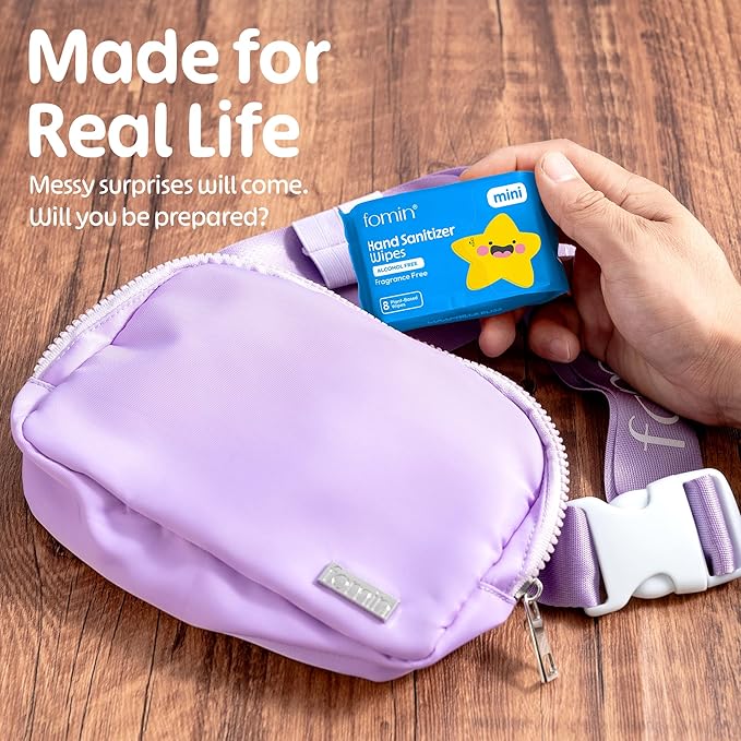 Fomin Mini Hand Sanitizer Wipes 8 Pack (8 Count) - Fragrance Free Mini Wet Wipe - pH Balanced, Biodegradable, Antibacterial On The Go Hand Sanitizing Wipes - Hypoallergenic, Plant-Based Travel Wipe