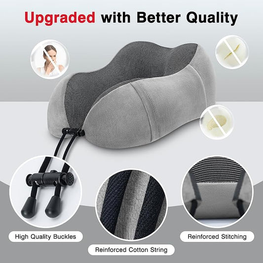 Neck Pillow Airplane-2 Pack Memory Foam Travel Pillow, Soft Support Travel Neck Pillow for Travelling, Sleeping Rest, Car, Train and Home Use (Black&Grey)