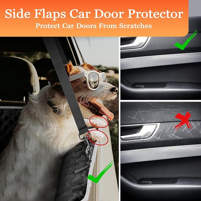 Mancro Floor Dog Hammock for Truck with Flip Up Rear Seats, Waterproof Dog Back Seat Cover with Mesh Window Heavy Duty Back Seat Cover for Dogs, Compatible with F150, Chevy Silverado & RAM, Orange