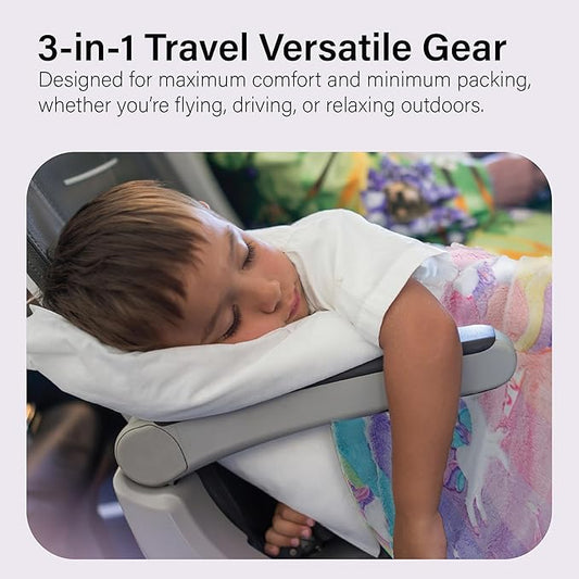 NAPRO Kids 3-in-1 Travel Blanket and Pillow Combo, Convertible Infinity Scarf, Lightweight Neck Support for Airplane, Car & Camping, Glow-in-The-Dark - Unicorn