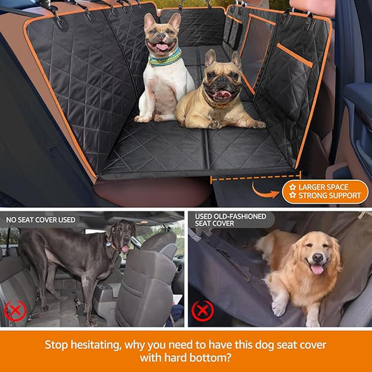 iBuddy Car Seat Cover for Dogs Offer Large Space Hard Bottom Back Seat Extender Support 420LB, Waterproof Dog Hammock Protects Rear Seat from Fur, Scratches and Dirt for Car/SUVs Easy to Clean