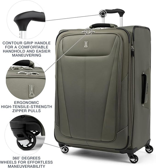 Travelpro Maxlite 5 Softside Expandable Checked Luggage with Spinner Wheels, Lightweight, 29-Inch — Slate Green