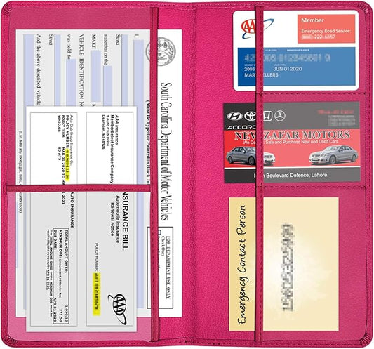 Wisdompro Car Document Holder Organiser, PU Leather Vehicle Insurance and Registration Holders Wallet Case for ID Card, Driving Licence, Key Contact Information Cards