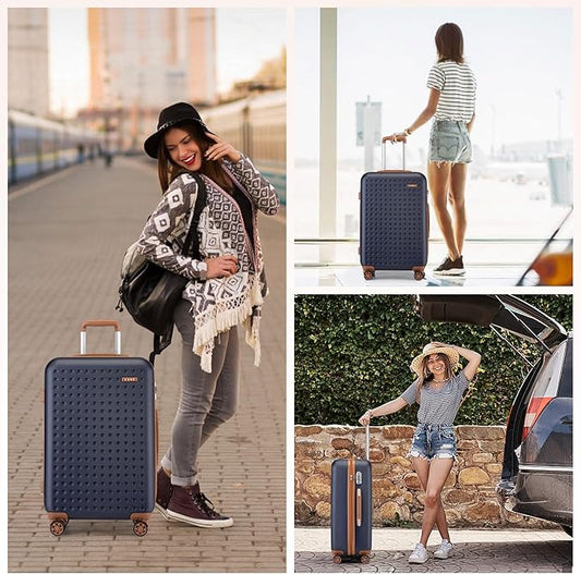 Kono 24 Inch Luggage Medium checked Lightweight Hardside Suitcase with Spinner Wheels & Built-in TSA Lock, Navy