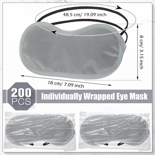 Tarpop 200 Pcs Eye Mask Sleeping Blindfold Eye Cover with Adjustable Strap for Games Party Team Building Travel Individually Wrapped Sleep Mask for Women Men (Gray)