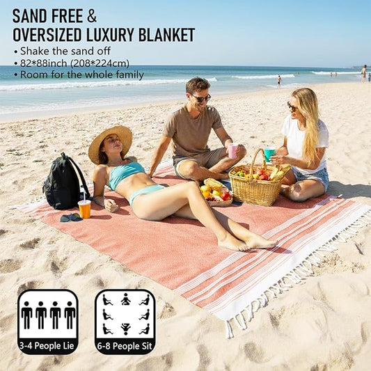 Oversized Turkish Beach Towel Blanket Cotton Giant XL Sandproof Towels Huge Linen XXL Extra Large Big Throw Quilt Blankets for Adults Cloud Travel Camping Glamping Accessories Essentials