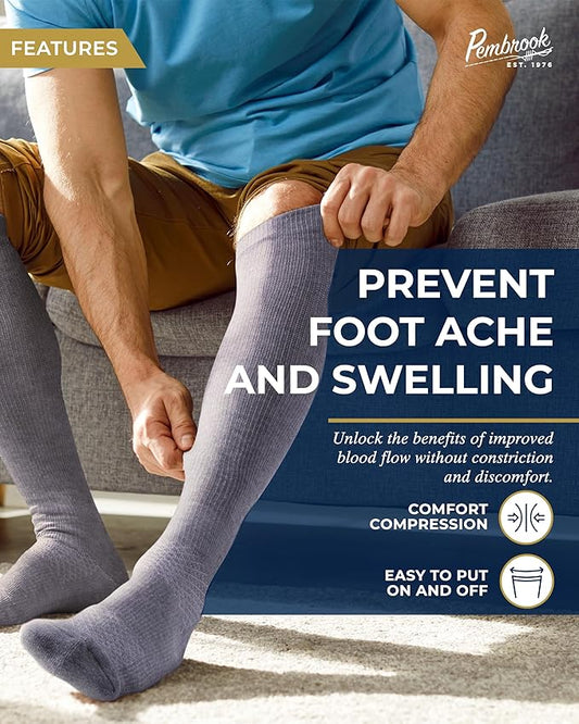 Pembrook Light Compression Socks for Men - 3 Pairs | 8-15 mmhg Compression Dress Socks for Men | Support Socks for Men