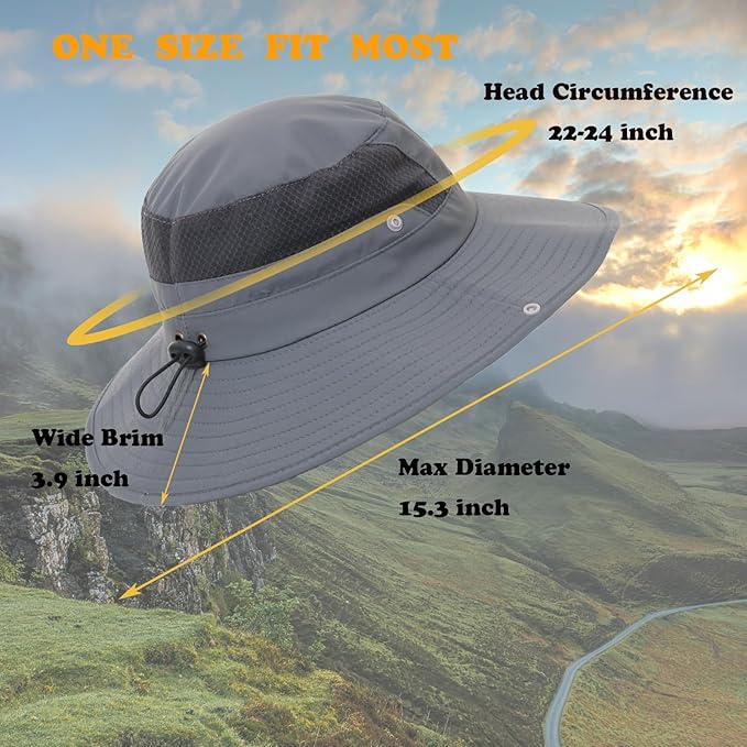 Sun Hat for Men Women UPF 50+ Fishing Hats Waterproof Wide Brim Boonie Bucket Hat for Safari Beach Hiking Garden