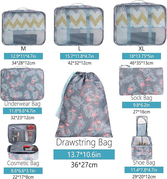 BAGAIL 8 Set Packing Cubes Luggage Packing Organizers for Travel Accessories-Red Flamingo