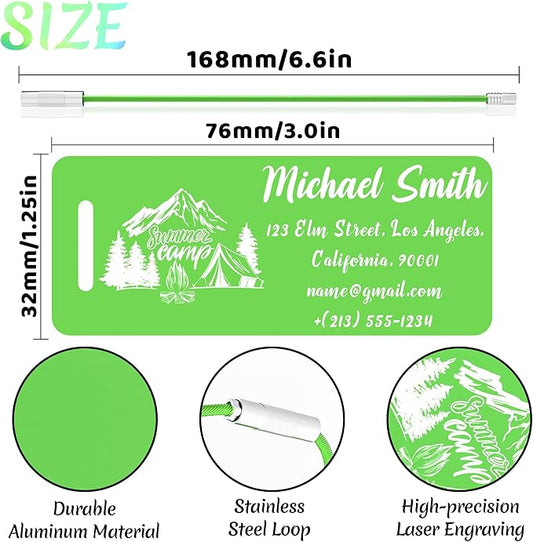 4 PCS Personalized Luggage Tags for Suitcase, Custom Engraved Aluminum Luggage Tags with Your Personalized Text Logo, Metal Name Tags with Steel Loop for Bag, Suitcase, Backpack (Green, Small)