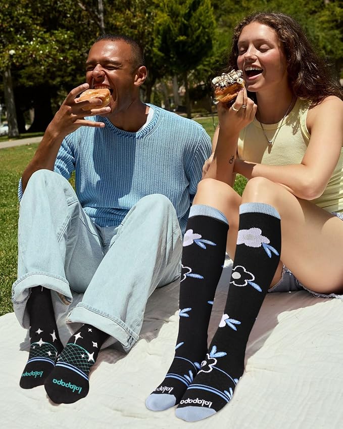 Cotton Compression Socks for Women Men - 2 Pairs 20-30mmHg Circulation Grid Arch Support Socks, Breathable