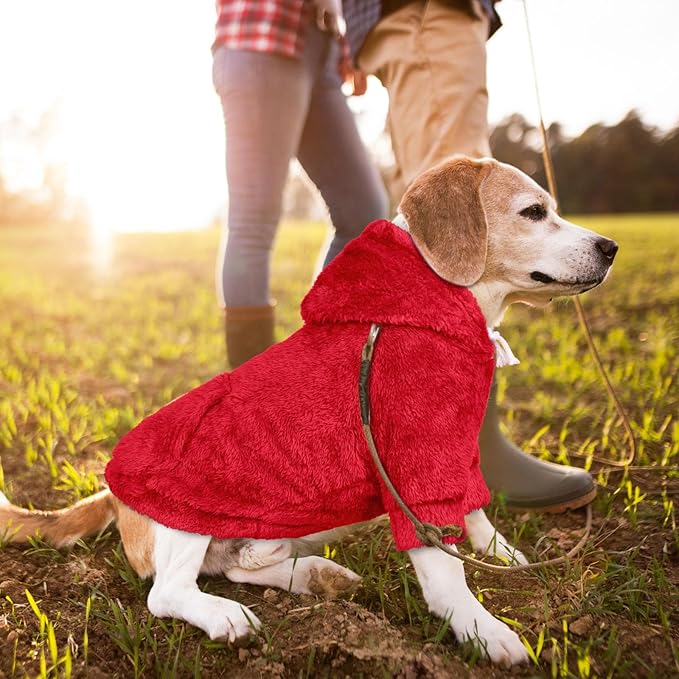 Dog Sweaters for Large Dogs,Dog Hoodie,Warm Fuzzy Fleece Sweatshirt with Hood & Pocket,Leash Hole,Cozy Cold Weather Pet Clothes Sweater Hoodie for Large Dogs(Red,2XL)