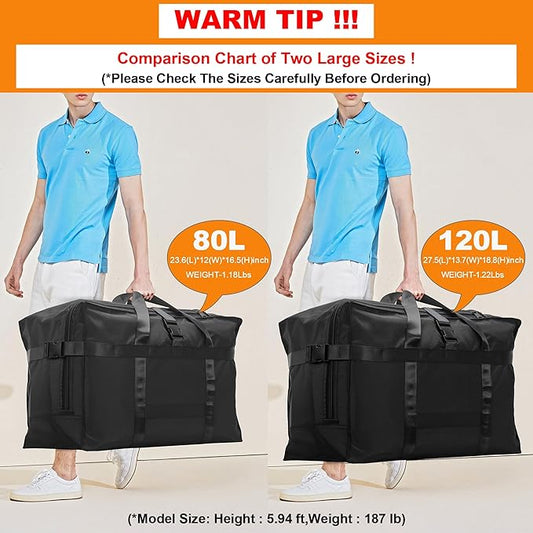 80L Foldable Travel Duffle Bag for Men and Women - Large Collapsible Duffel Bag - Waterproof Overnight Weekender Bag for Travel, Moving