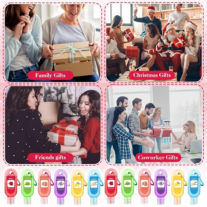 24 Packs Fruit Scented Hand Sanitizers Keychain Gift Mini Hand Sanitizer Bulk 1 oz Travel Size Sanitizer Keychain Back to School Gift Set Thanksgiving Christmas Party Favors Treat Goodie Bag Stuffer