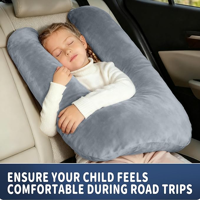 Car Pillow for Kids, Car Pillow, Travel Pillow Cushion for Car and Adults, Support Head and Neck on Road Trips, Grey