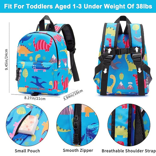 Accmor Toddler Backpack Leash with Anti Lost Wrist Link, Cute Mini Child Walking Harnesses Keep Kids Close Back Pack Rope Tether Rein for Baby Boys (Light Blue/Dino)