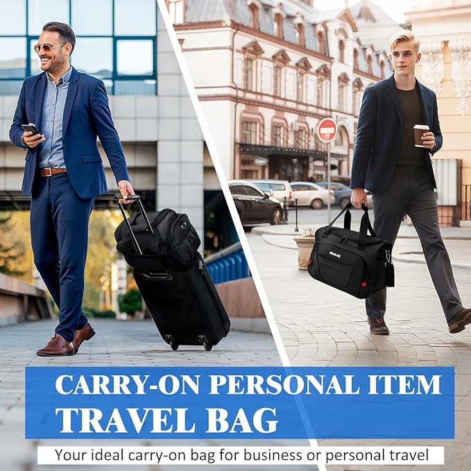 Underseat Carry On luggage Bag Airplanes Personal Item Bags Weekender Overnight Travel Tote Bag Shoulder Small Softside Carry on Luggage Travel Duffel Bags For Men Women -16 IN Black