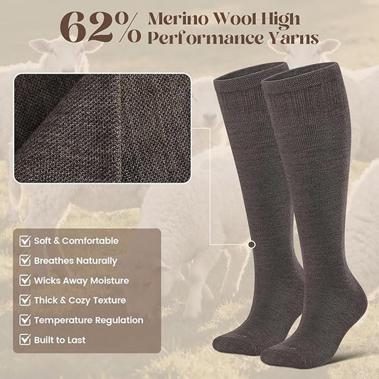 LEVSOX Thick Merino Wool Compression Socks for Women and Men 20-30mmHg Knee High Support Socks for Flying Nurses Pregnancy