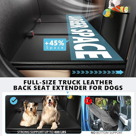 Back Seat Extender for Dogs-Leather Upgraded Foam, Hard Bottom Dog Seat Cover for Truck Back Seat, Dog Hammock for Truck Crew Cab F150, RAM1500, Sierra, Silverado,Tundra, TitanοΌ59βx29β