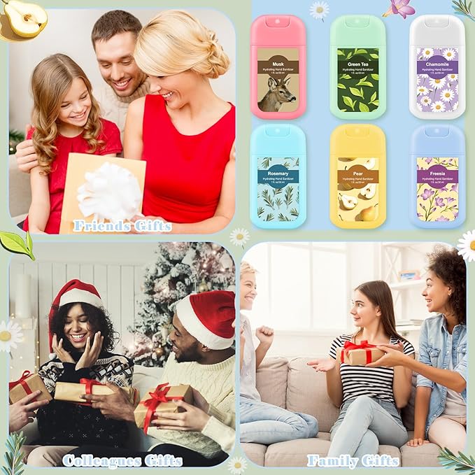 24 Pack Cute Hand Sanitizer Spray Bulk Scented Hydrating Hand Sanitizers Travel Size Refillable Power Mist Pocket Portable for Travel Dinner Party Gym Partner Colleague Family Gifts