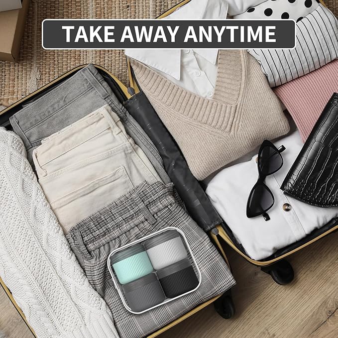 ME.FAN Travel Containers for Toiletries, TSA Approved 2 oz Silicone Cream Jars, Leak-proof Journey Containers, Trip Accessories with Lid for Cosmetic Face Hand Body Cream 4 Pack Black Lid Grey