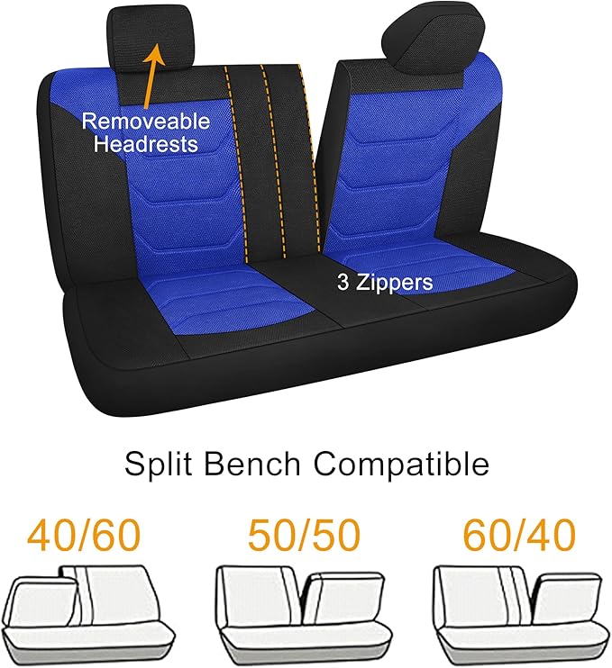 Pariiaotin 3D Air Mesh Car Seat Cover Full Set Washable and Breathable Premium Cloth Automotive Vehicle Seat Covers for Cars Interior, Universal Fit for Most Cars, Sedan, Truck, SUV(Black/Blue)
