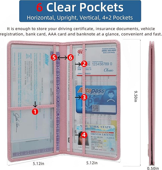 Car Registration and Insurance Holder Glove Box Folder-Premium Car Folder, Car Document Holder for Cards, Driver License & other Essential Documents (pink)