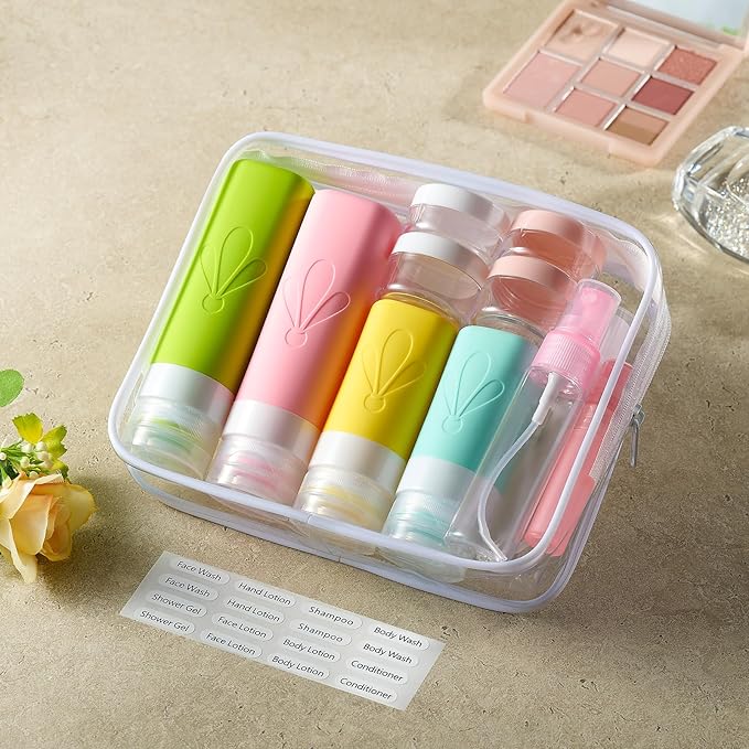 INSFIT Travel Bottles for Toiletries, 17 Pack Travel Size Toiletries, Leakproof Silicone Travel Bottles Set, TSA Approved Travel Accessories for Women, Beach Vacation Cruise Ship Essentials