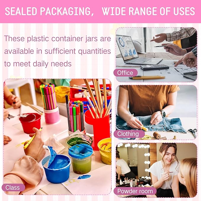 SATINIOR 12 Pack 6 oz Plastic Container Jars with Lids Round Clear Travel Cosmetic Container Slime Jars for Toiletries, Lotion, Cream, Ointments, Makeup, Rhinestone, Samples, Kitchen Storage(Pink)