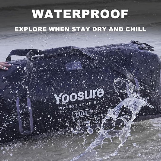 110L Waterproof Duffel Bag 35IN - Airtight Zipper Dry Bags, Extra Large Dry Bag with Straps&Handles for Camping Boating Kayaking Rafting Canoeing Gym Beach Car Roof Storage (Black)