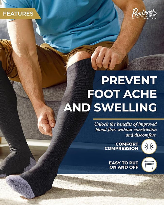 Pembrook Light Compression Socks for Men - 3 Pairs | 8-15 mmhg Compression Dress Socks for Men | Support Socks for Men