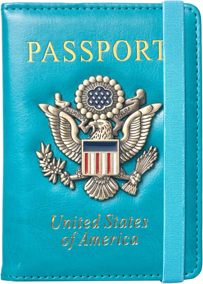 Passport Holder for Travel Men, RFID Blocking Passport Wallet Cover Case, Waterproof Leather Travel Wallet for Men Women, Document Protector for Traveling Accessories-Lake Blue