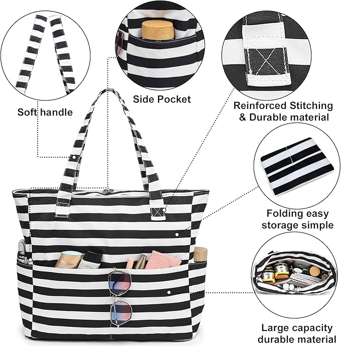 Beach Pool Bags Tote for Women Ladies Large Gym Tote Carry On Bag With Wet Compartment for Weekender Travel Waterproof