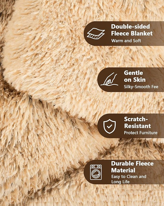 PJYuCien Large Dog Blankets, 80" x 60" Soft Plush Throw Blanket for Large Dogs, Reversible Fleece/Sherpa Pet Throw, Washable Furniture Cover for Sofa/Bed, Brown