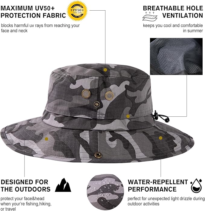Oversize XL XXL Large Wide Brim Waterproof UPF 50+ Bucket Sun Summer Travel Fishing Hiking Fisherman Hat Detachable Chin